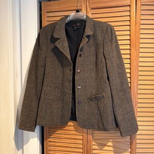 Nina Mclemore Brown Tweed Wool Blazer Silk lining size 12 made in USA
